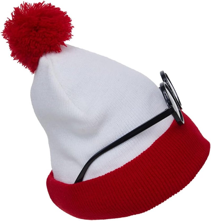 Deboyar Red and White Beanie Hat and Glasses Frame Set Men Women Knitted Hat Halloween Costume Accessory - Image 2